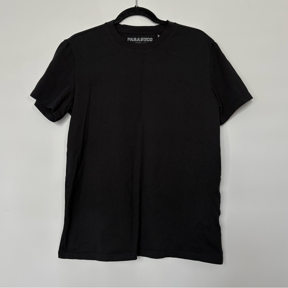 Mens Parasuco Black Short Sleeve Tee Size M 100% Cotton Everyday Wear, Casual